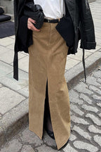 Vintage Suede Brown High Waist Split Midi Skirt image 2
