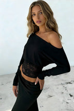 Lace Splice Off Shoulder Bat Sleeve Blouse image 5