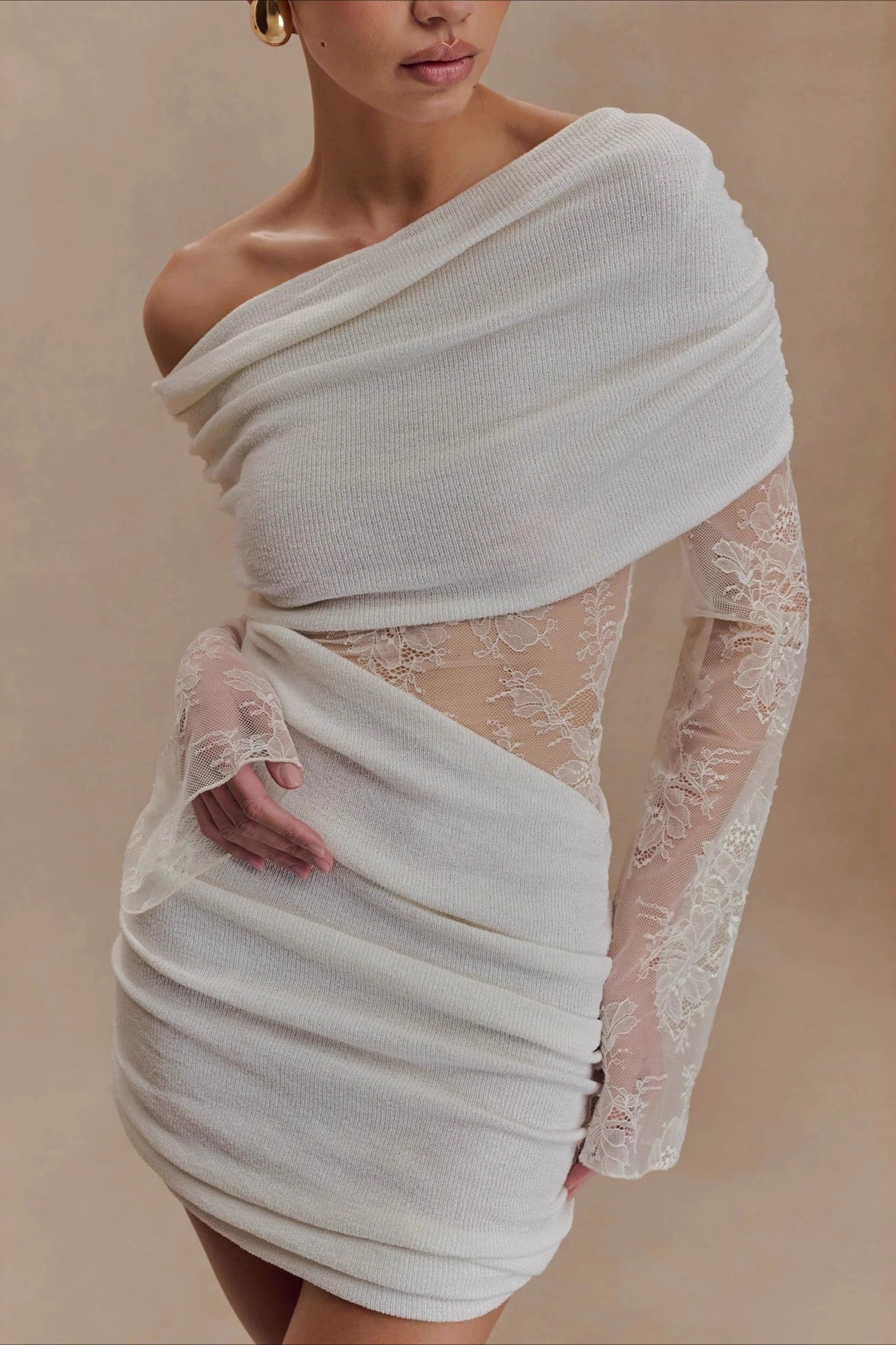 Lace Patchwork Off Shoulder Mini Dress image 2