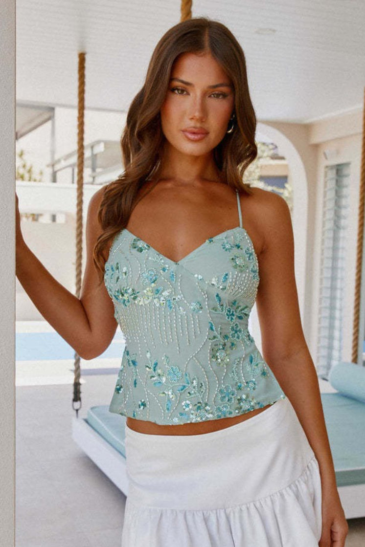 Beaded Exquisite Heavy Work One-Piece Cami Top image 1