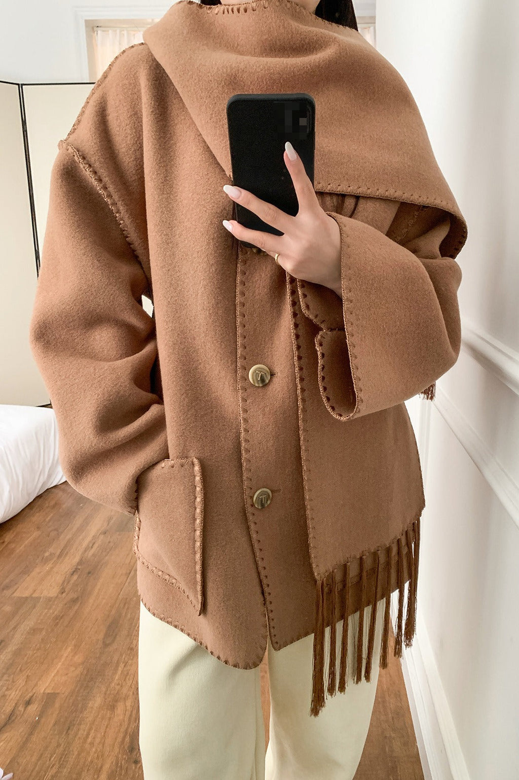 Scarf Collar Tassel Solid Wool Embroidered Coat image 3