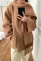 Scarf Collar Tassel Solid Wool Embroidered Coat image 3