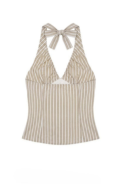 Sweet Striped Tie Backless Halter Top image 9