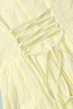 Cotton Yellow Embroidered Tie Waist Mini Dress image 7