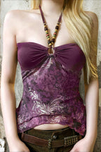 Vintage Bead Asym Hem Mesh Halter Top image 7