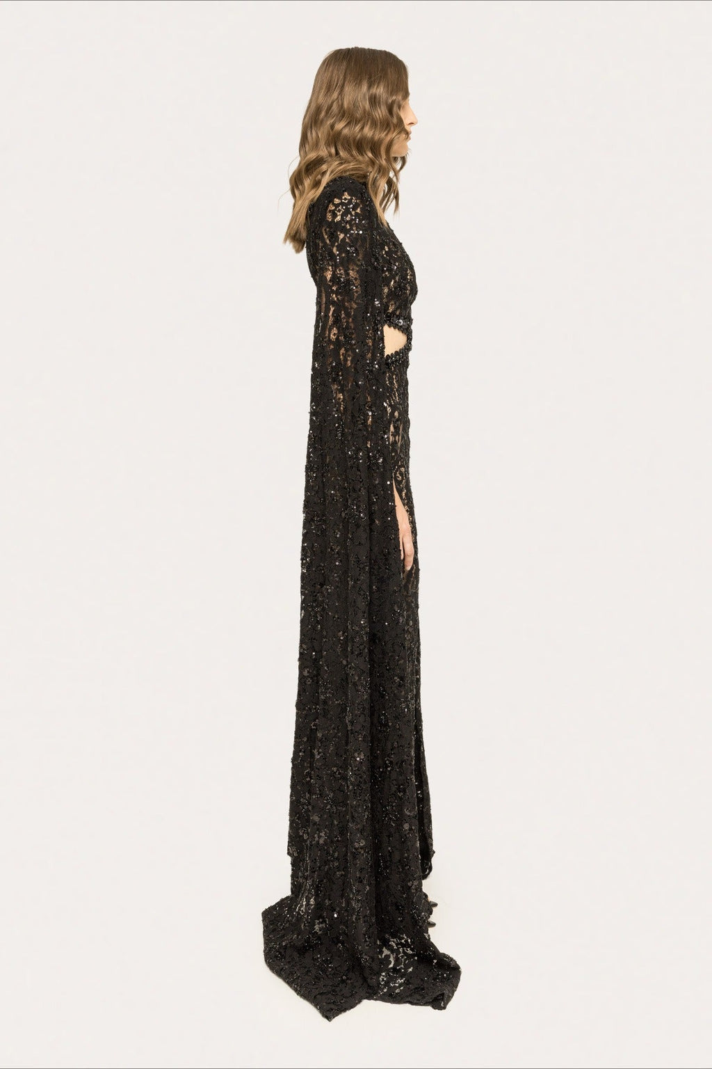 Lace Beaded Sequin Slim Cape Reception Dress image 9