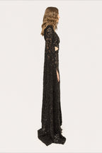 Lace Beaded Sequin Slim Cape Reception Dress image 9