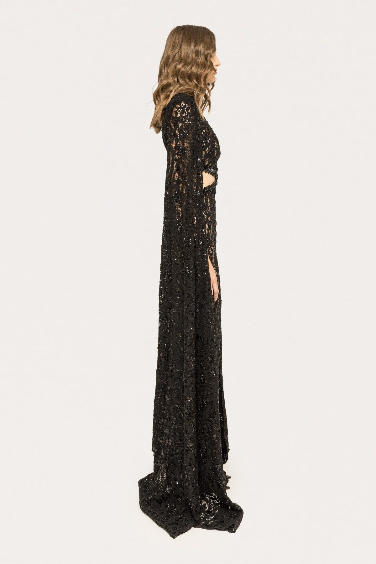 Lace Beaded Sequin Slim Cape Reception Dress image 9