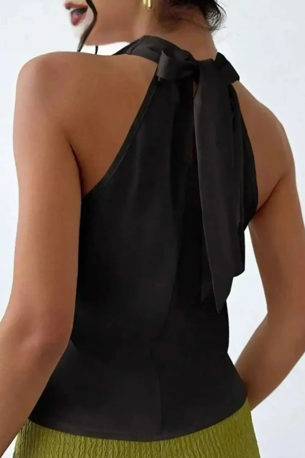 Cassia Satin Blouse detail view styled for Avrienne