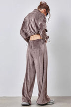 Vintage Drawstring Crop Top and Wide Leg Pants Two Piece Set image 4