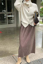 Retro Textured Rib Slim-Fit Single-Row Button Loose Solid Knit Cardigan image 5
