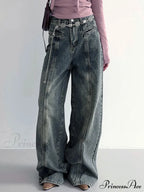 Center Stripe Wide Trendy Leg Jeans Without Belt image 3