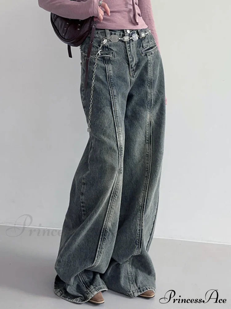 Center Stripe Wide Trendy Leg Jeans Without Belt image 5