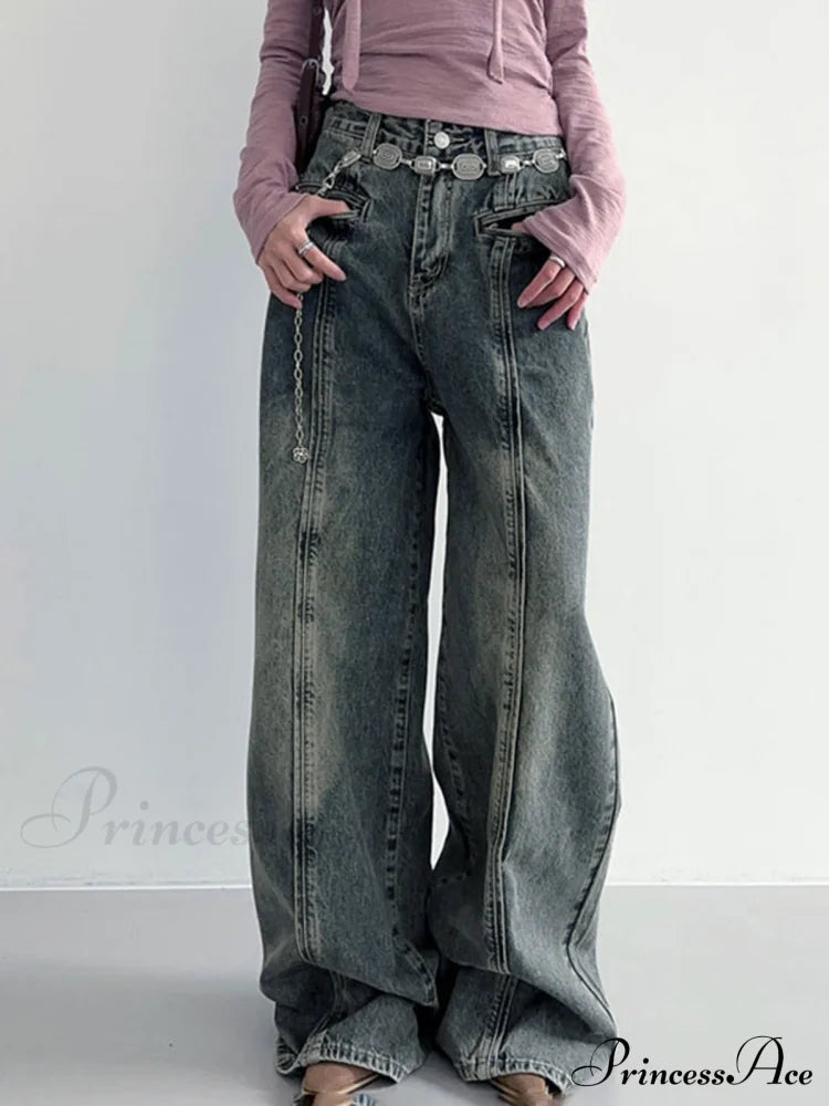 Center Stripe Wide Trendy Leg Jeans Without Belt image 2