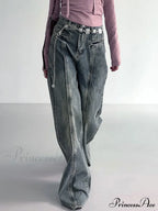 Center Stripe Wide Trendy Leg Jeans Without Belt image 4
