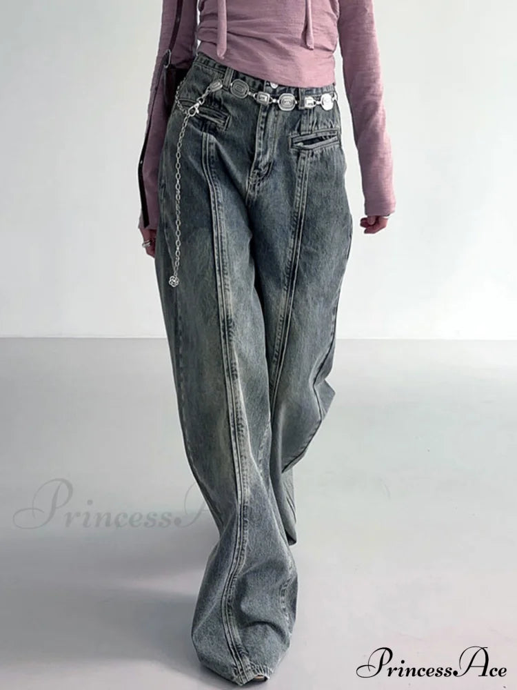 Center Stripe Wide Trendy Leg Jeans Without Belt image 4