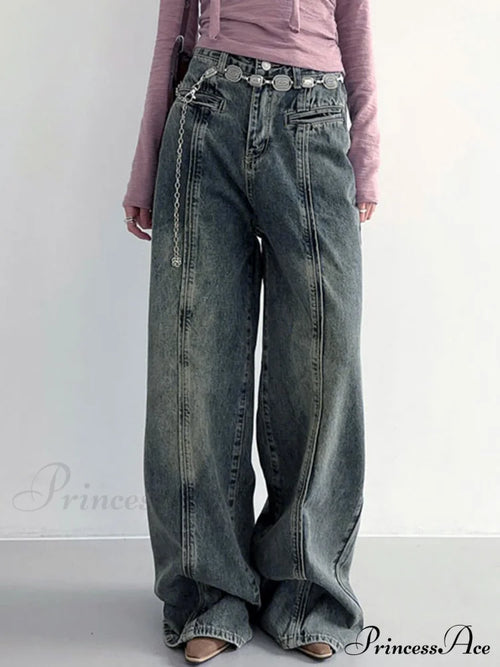 Center Stripe Wide Trendy Leg Jeans Without Belt image 1