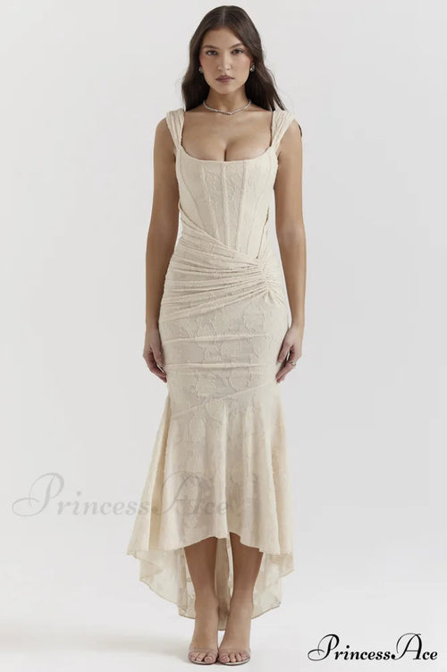 Cesca Retro Cream Charming White Floral Maxi Dress image 2