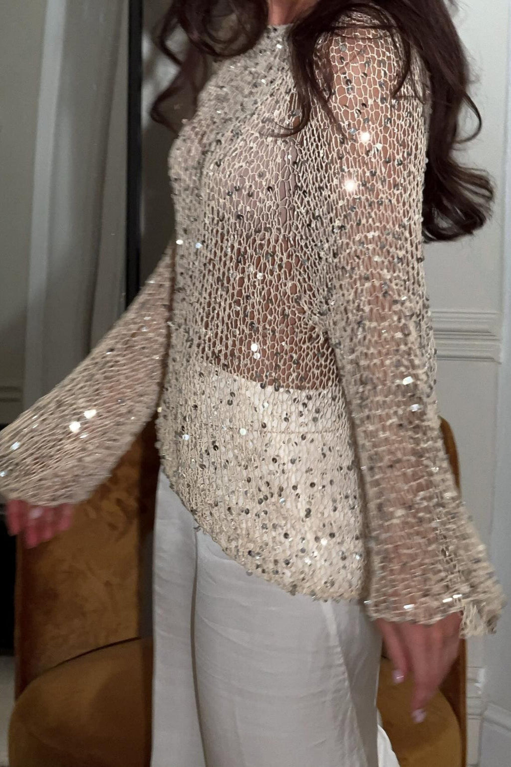 Elegant Sequin Long Sleeve Knit  Blouse image 3