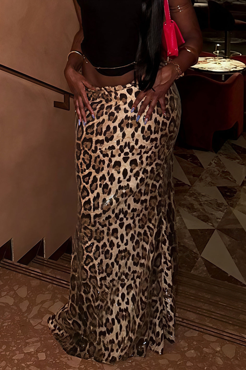 Leopard Sequin Double Layer Stretch Skirt image 2