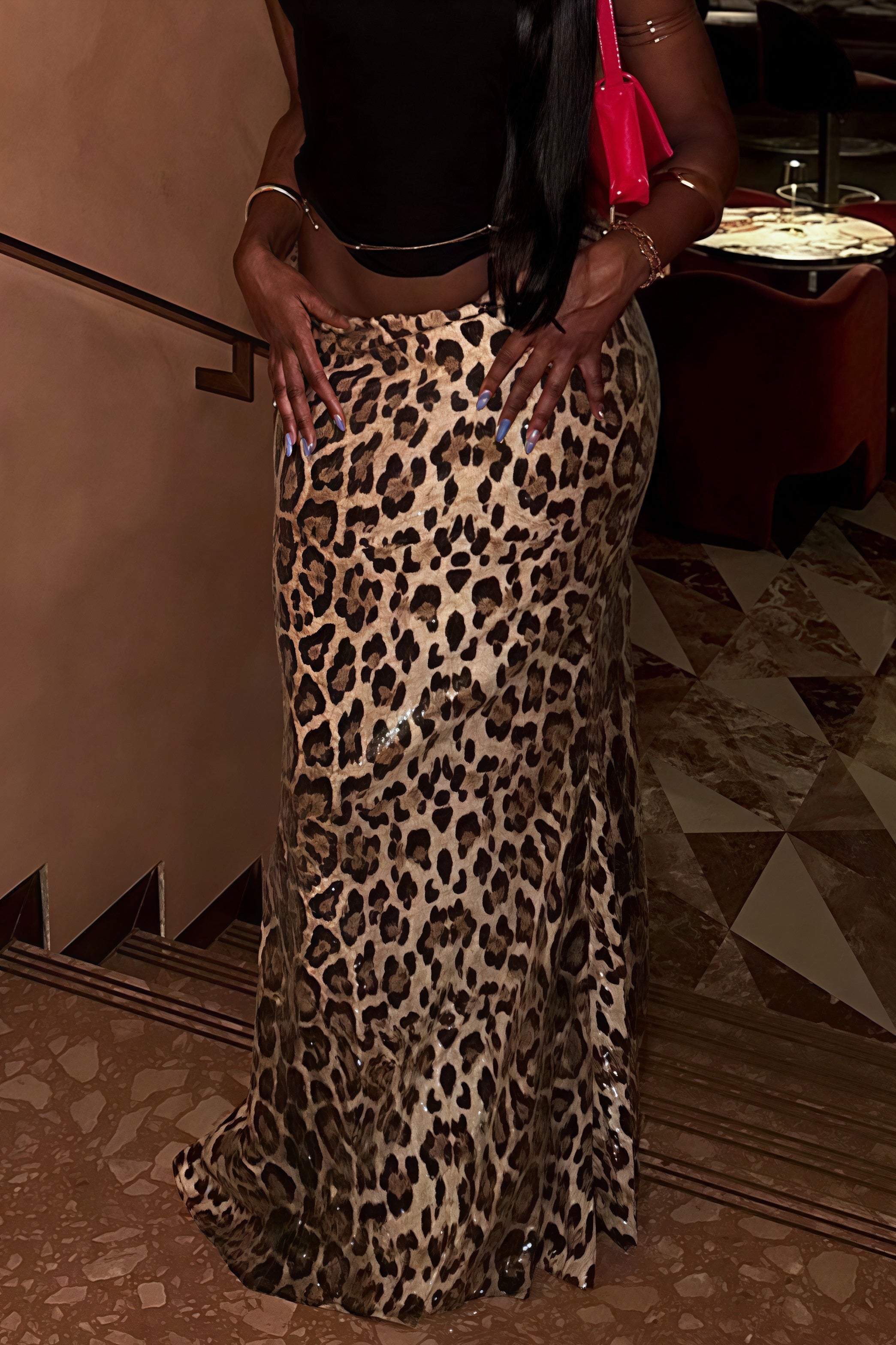 Leopard Sequin Double Layer Stretch Skirt image 2
