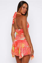 Floral Print Halter Tie Ruffle Mini Dress image 4