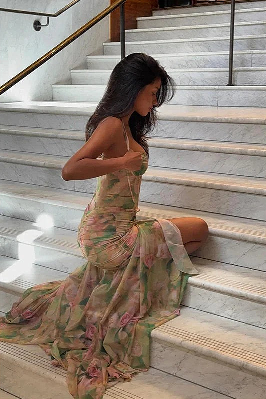 Sexy High Waist Split Floral Dress image 5