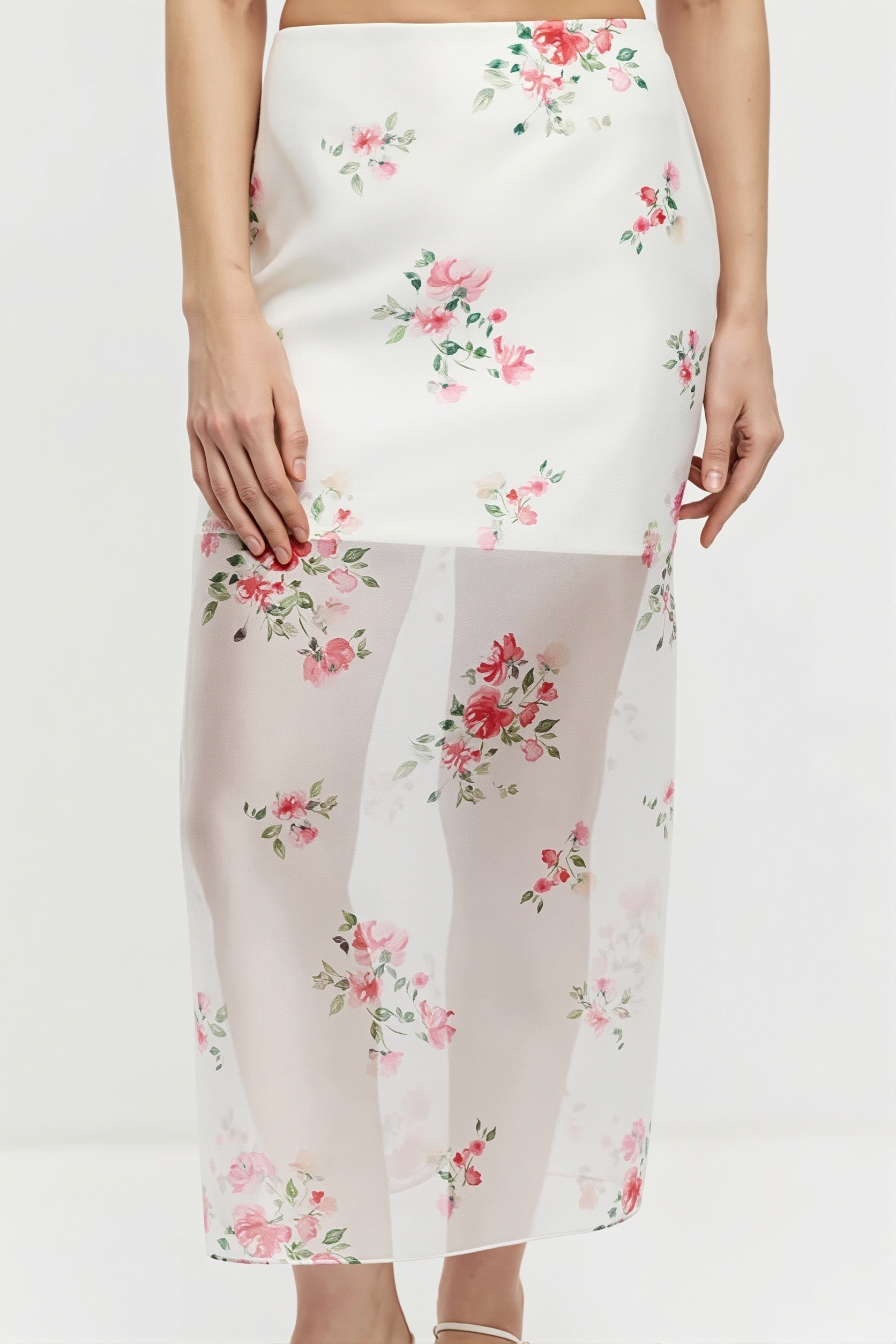 Elegant Floral See Through Split Skirt image 1