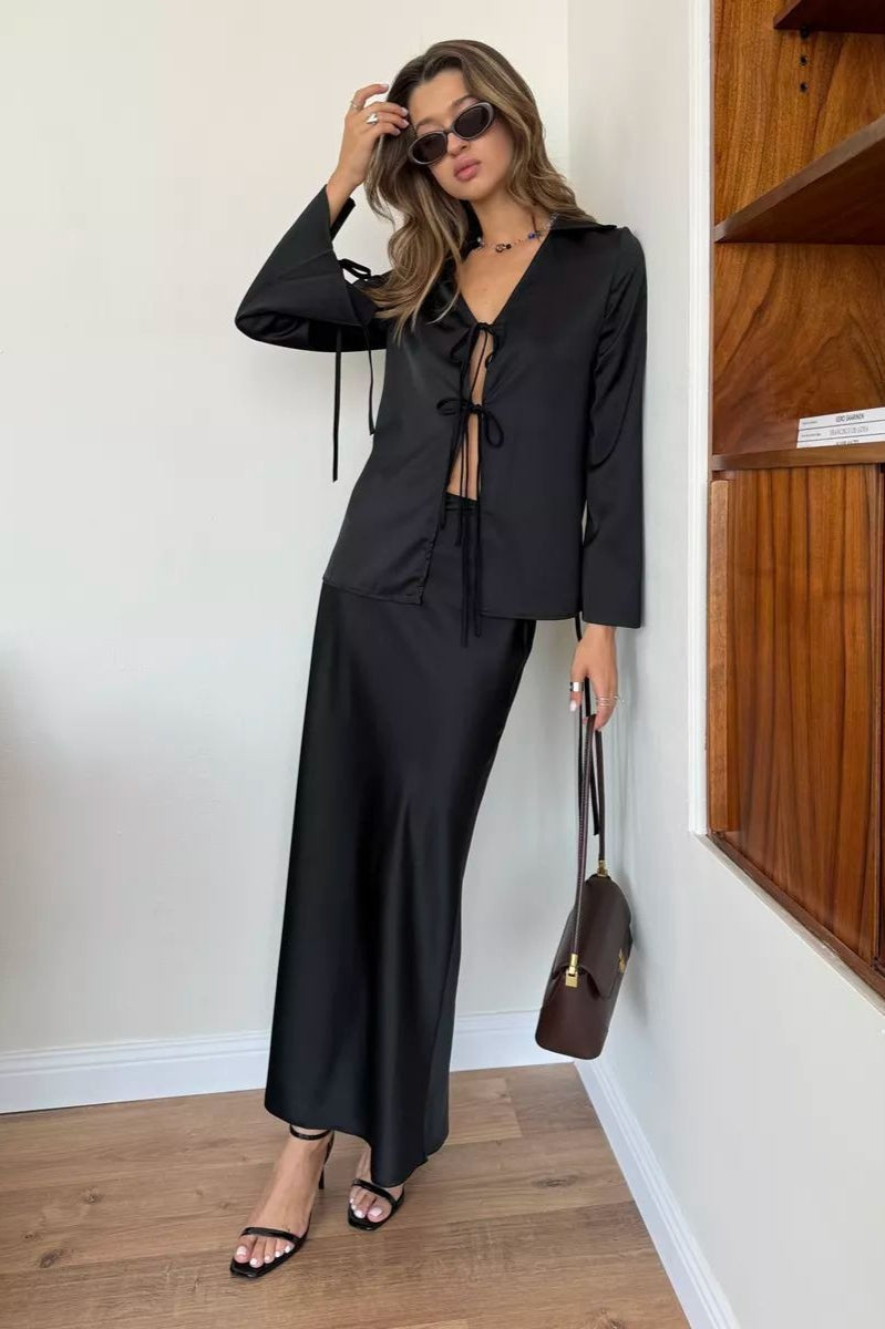 Satin Tie Front Fitted Blouse image 4