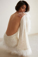 Backless Sequin Feather Mini Dress image 4