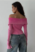 Off Shoulder Zipper Fitted Knit  Blouse image 3