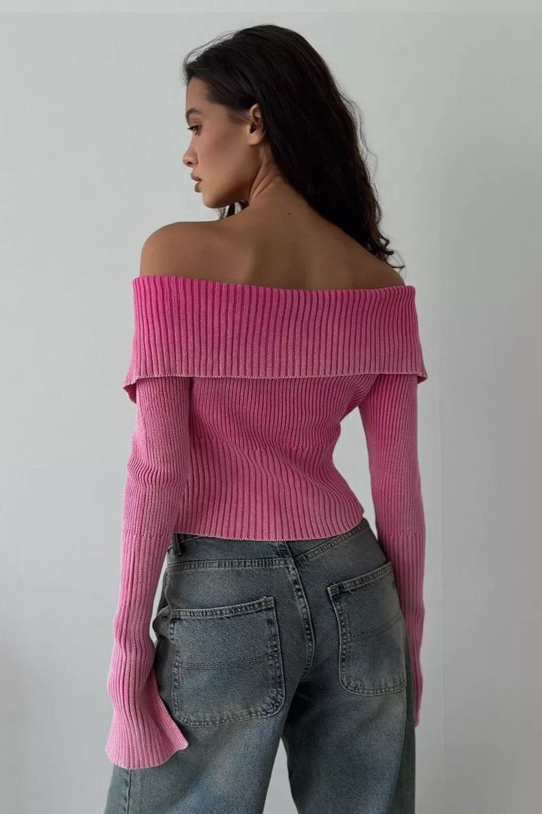 Off Shoulder Zipper Fitted Knit  Blouse image 3