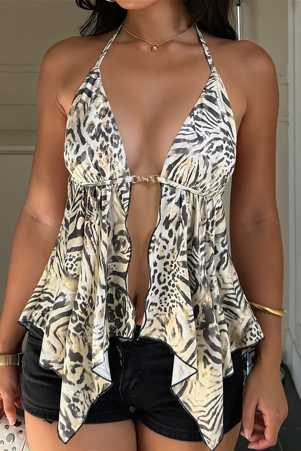 Sexy A Line Animal Backless Halter Top image 2