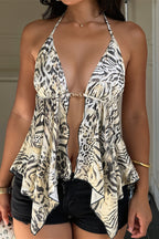 Sexy A Line Animal Backless Halter Top image 2
