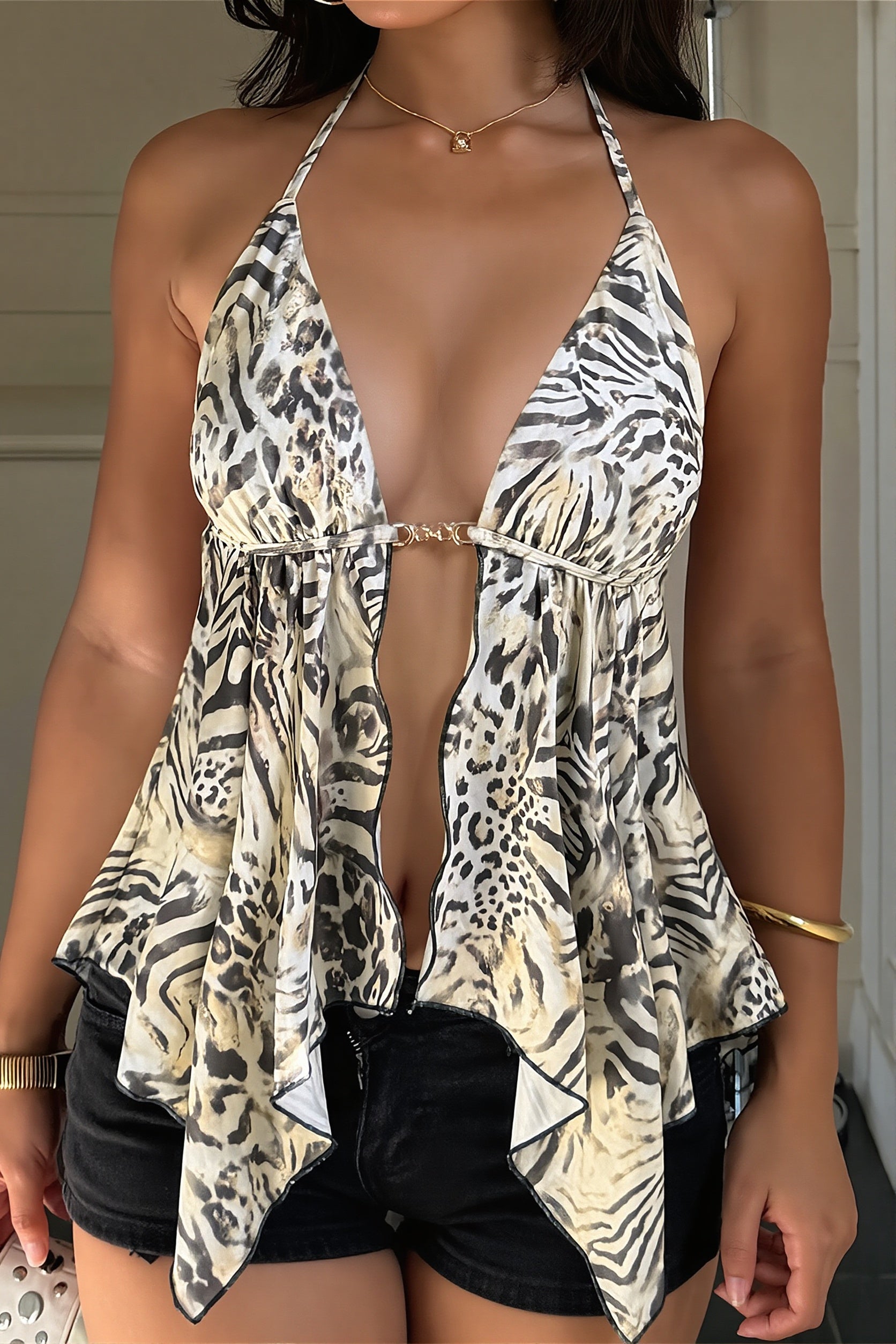 Sexy A Line Animal Backless Halter Top image 2