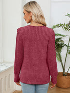 Rosalie Lace Ribbed Blouse detail view styled for Avrienne