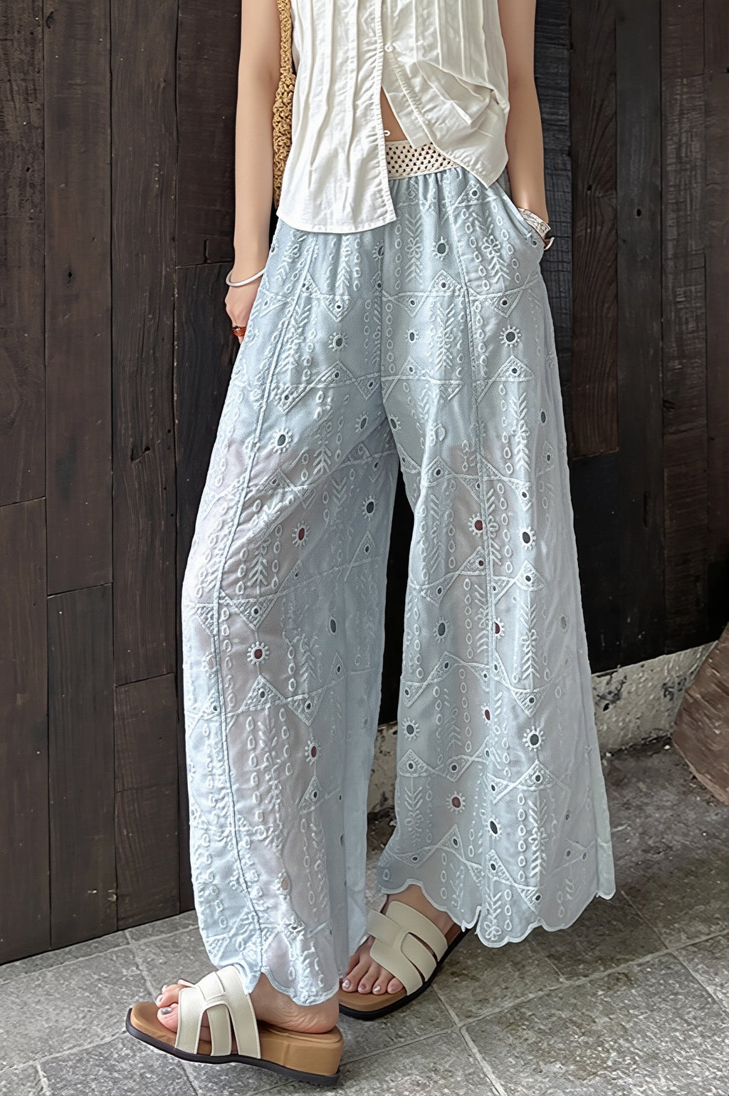 Hollow Out Lace Wide Leg Summer Pants image 5