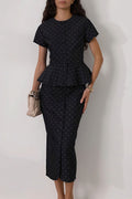 Polka Dot Print Short Sleeve Bodycon Skirt  Set image 1