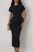 Polka Dot Print Short Sleeve Bodycon Skirt  Set image 1