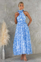 Sleeveless Floral Halter Backless Midi Dress image 8