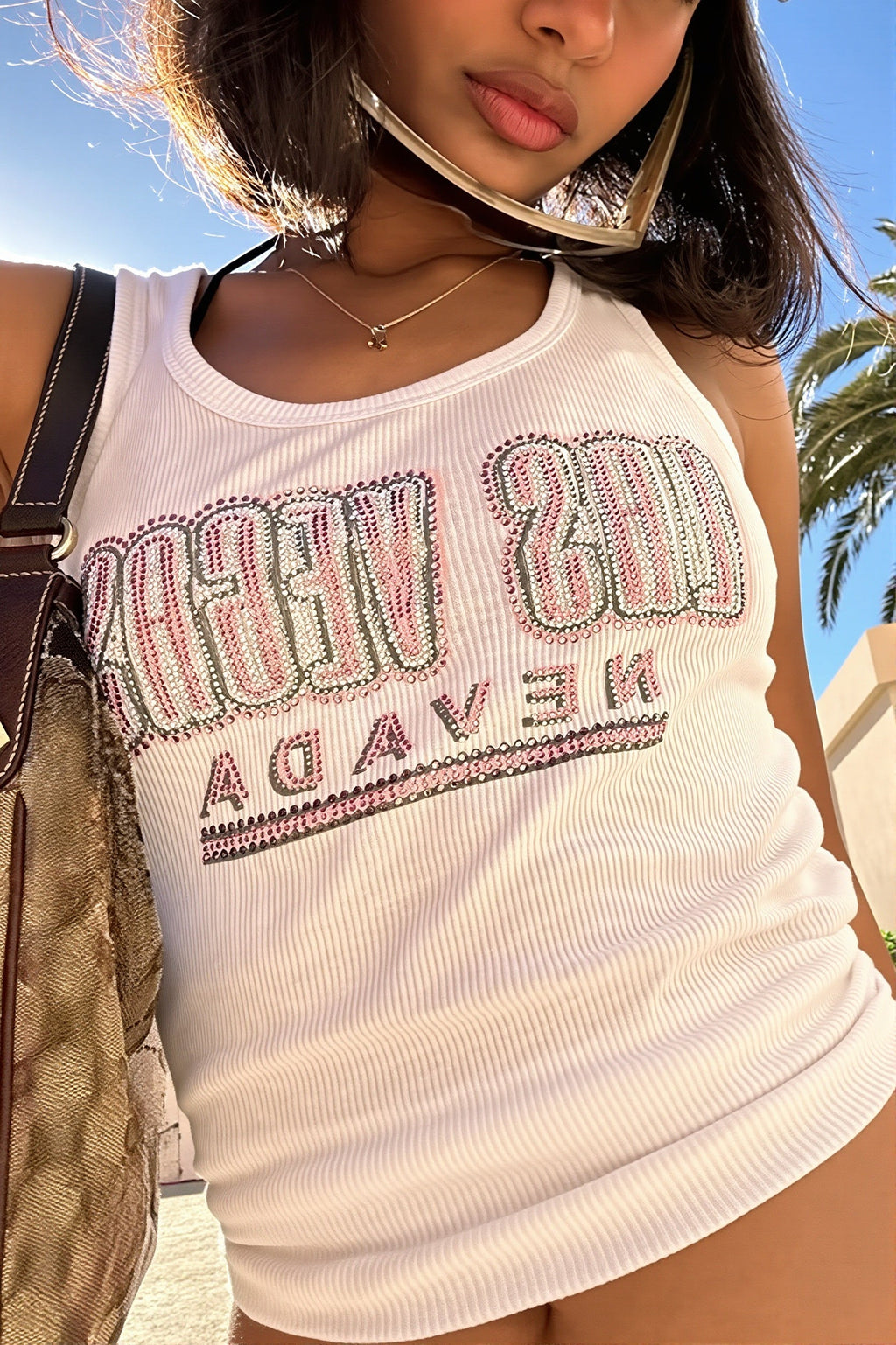 White Print Rhinestone Tank Top image 4