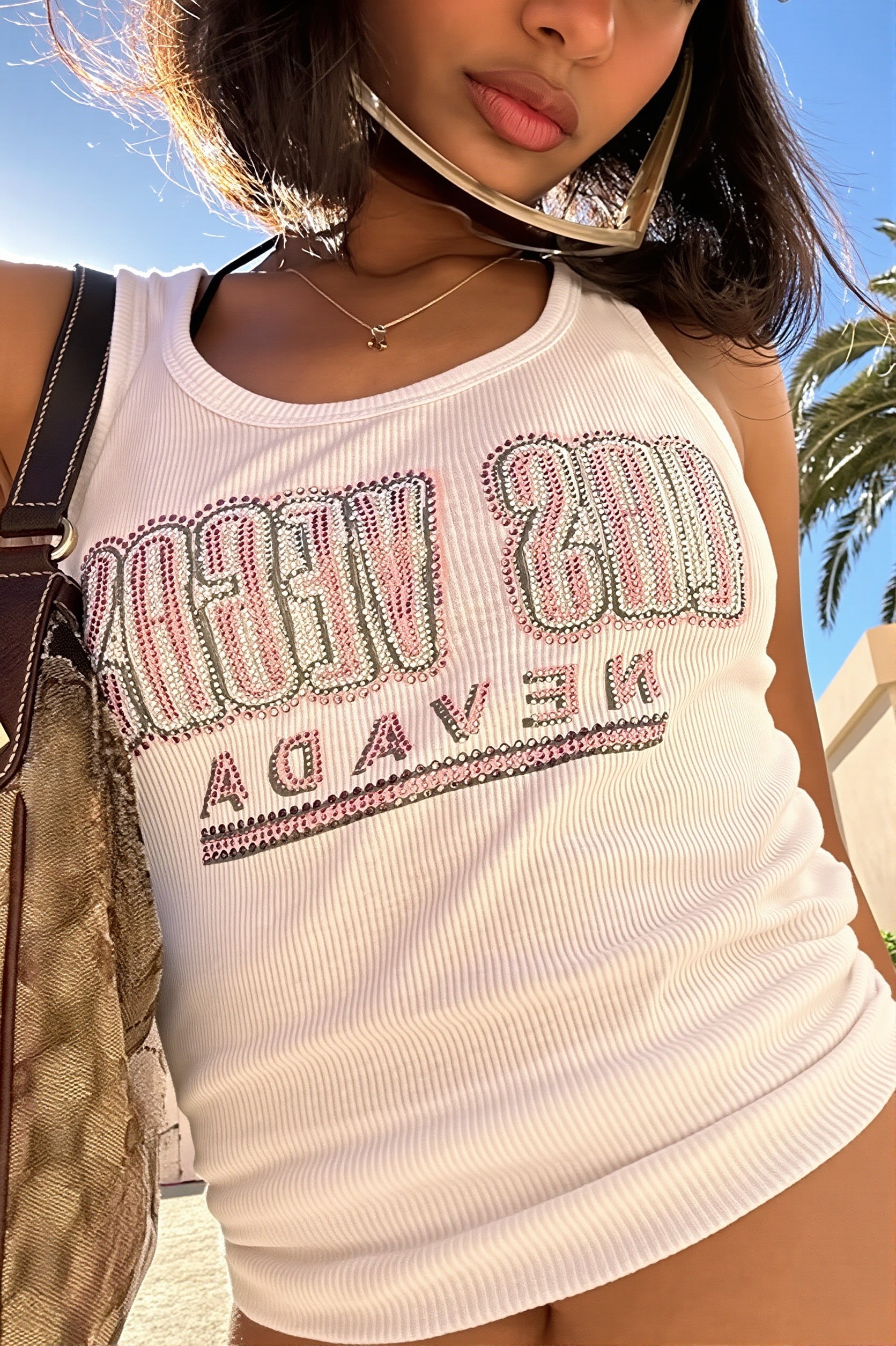 White Print Rhinestone Tank Top image 4