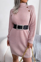 Long Sleeve Button Knit Sweater Dress image 1
