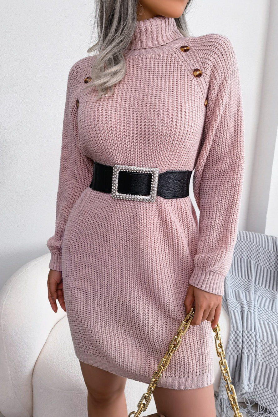 Long Sleeve Button Knit Sweater Dress image 1