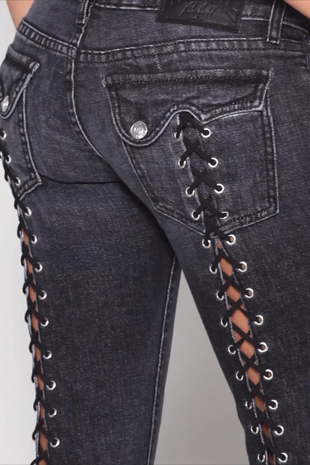 Open Back Lace Up Y2K Flare Jeans image 4