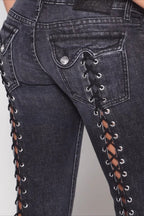Open Back Lace Up Y2K Flare Jeans image 4