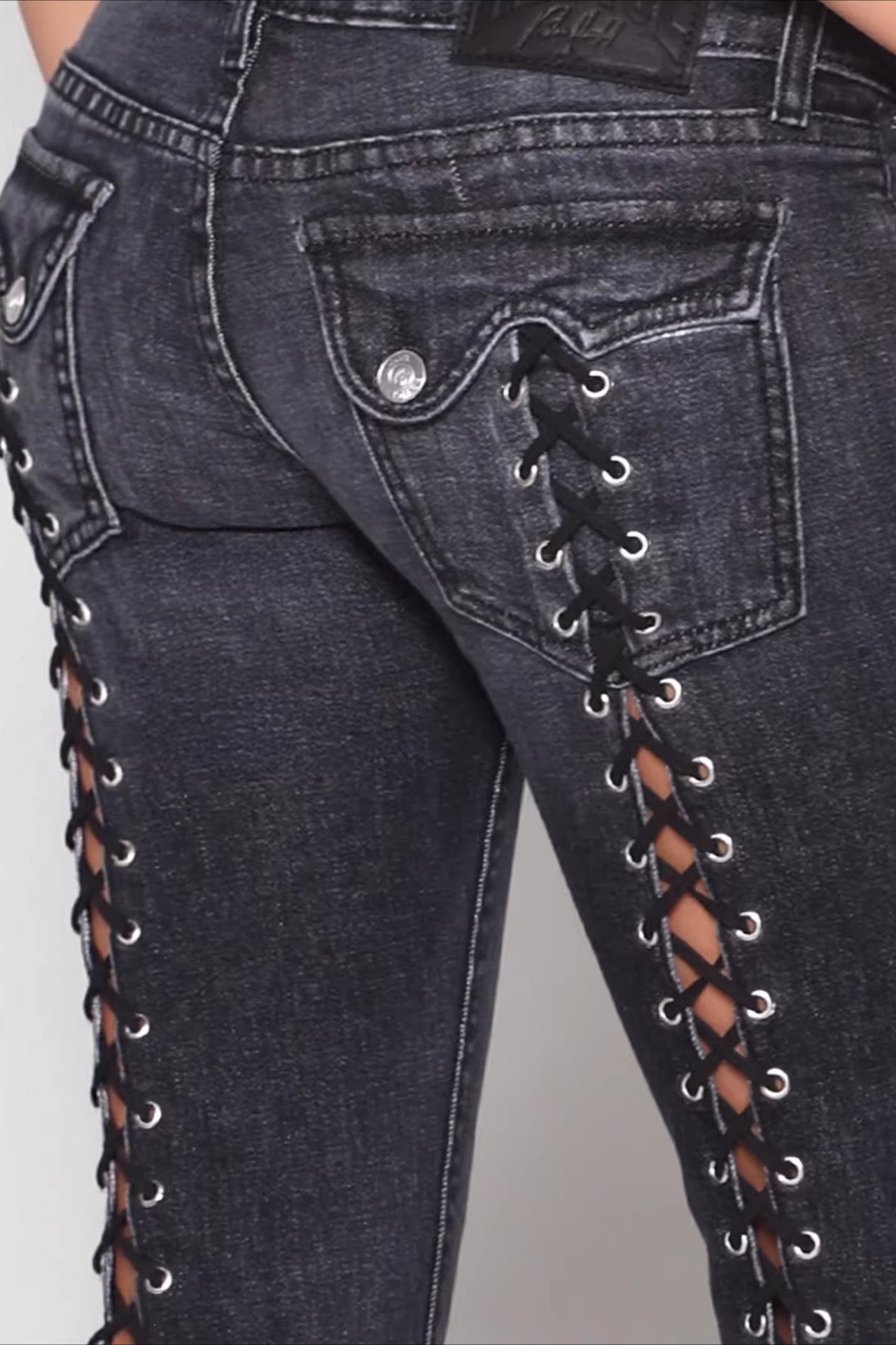 Open Back Lace Up Y2K Flare Jeans image 4