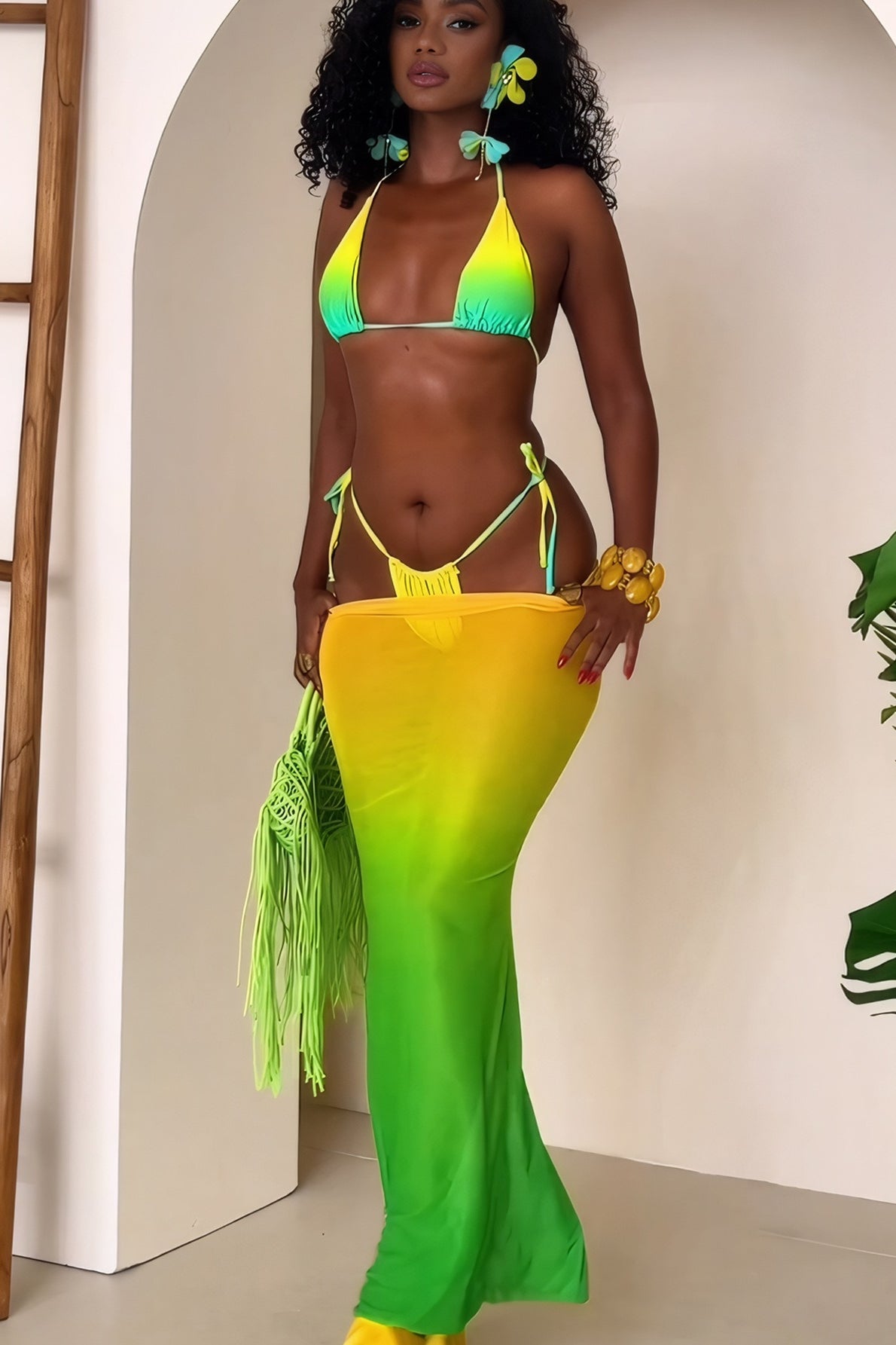 Ombre Halter Backless Three Piece Swim Set image 1