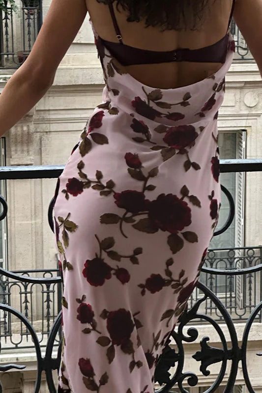 Rose Print Backless Cami Bodycon Maxi Dress image 2