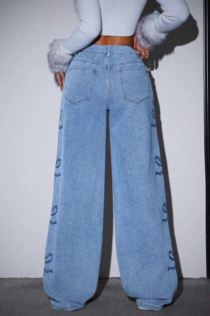 Y2K High Waist Bow Print Jeans image 4